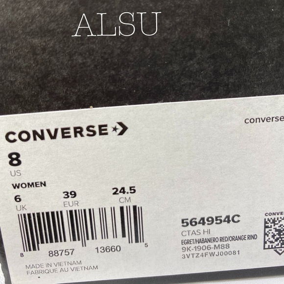 Converse Ctas Leather High Top Egret Red Orange🍊W - Picture 8 of 8